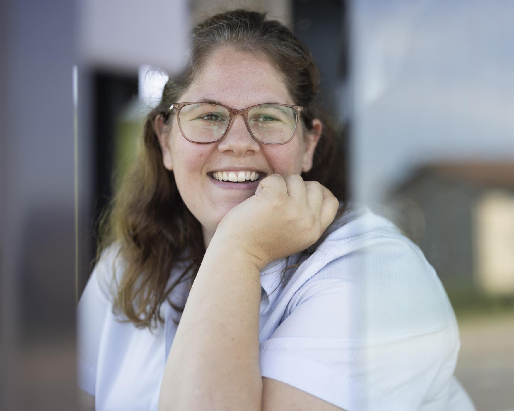 Bus driver looks out of the driver's window